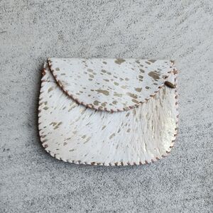 Elegant White and Gold Women's  Genuine Leather Clutch